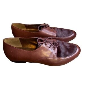 Naturalizer N5 Oxford Leather Lace Up Loafers with Fur Toe Burgundy Size 7.5